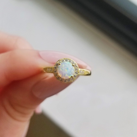 Round White Opal Ring in Silver &Gold - Picture 5 of 7